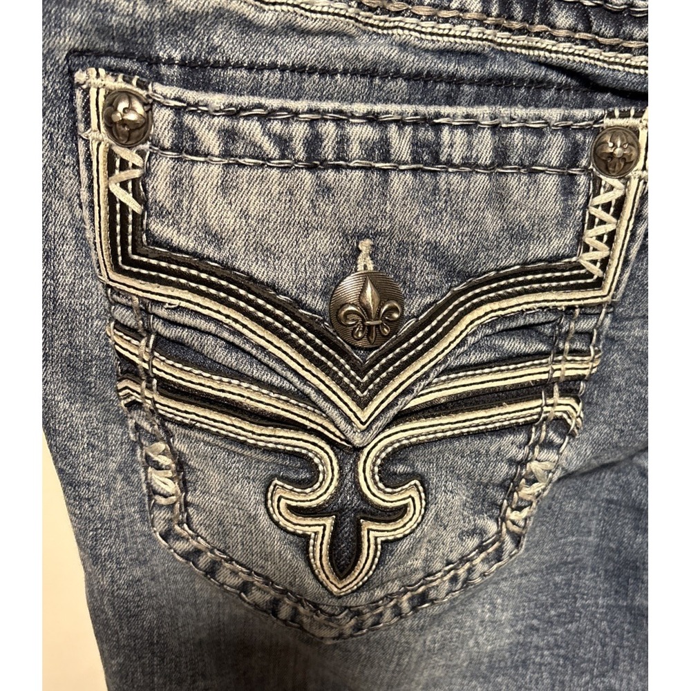 Rock Revival Eben Straight Leg Jeans Mens Size 30 Distressed Blue Acid Wash - Picture 6 of 14